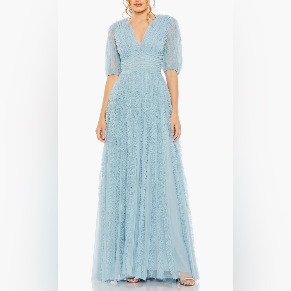 NWT•Mac Duggal•French Blue•V Neck•A-Line•Formal Dress•Garden Party•Sz 16•